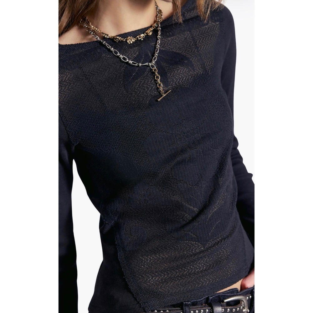 Free People Delilah Floral Lace Boat Neck Long Sleeve Top NWOT